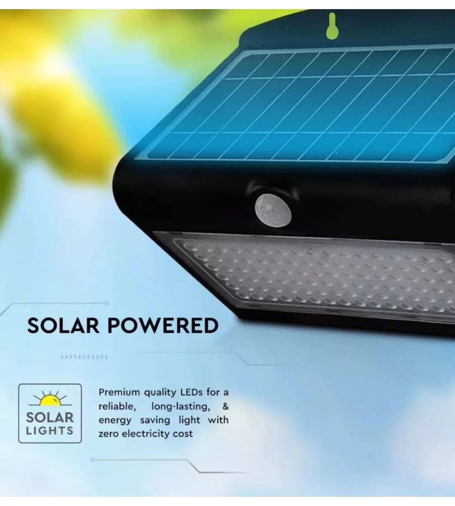 LAMPADA LED SOLARE A MURO DA ESTERNO VTAC NERO 4000K